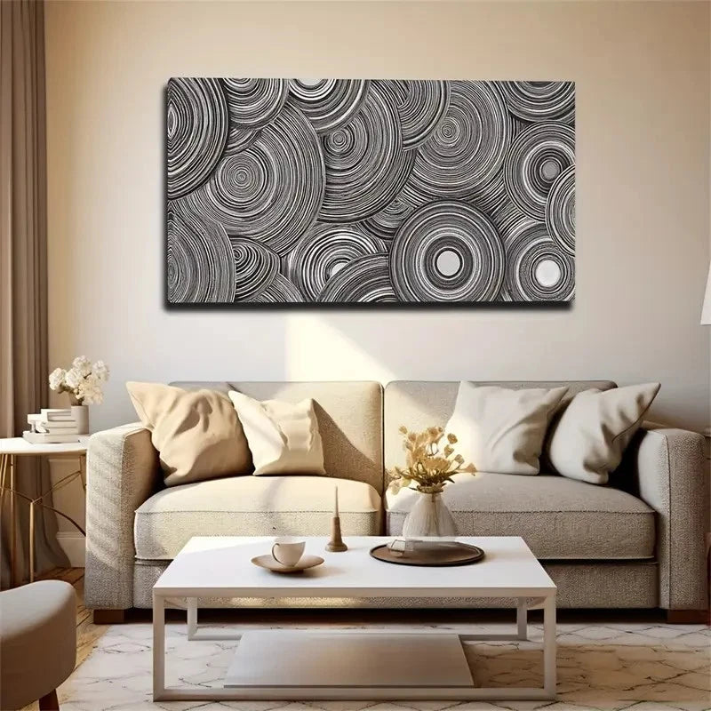 Abstract Circle Modern Black Wall Art Canvas Office Home Room Framed 120x60cm