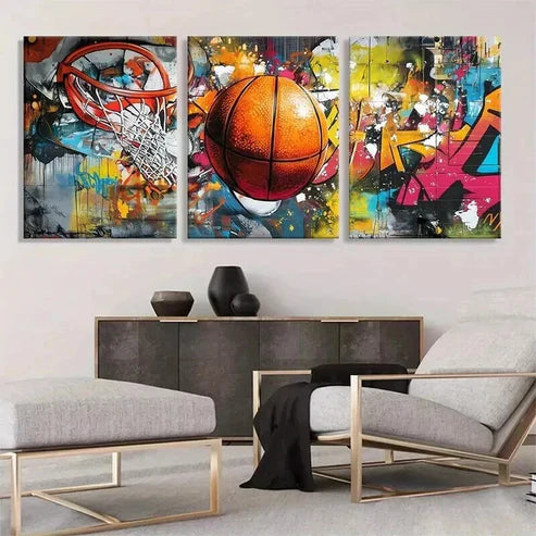 3pcs Basketball Graffiti Sports Décor Perfect Wall Art Canvas Unframed - High Quality Print 100% Australian Made Wall Canvas - Bella Home Decor