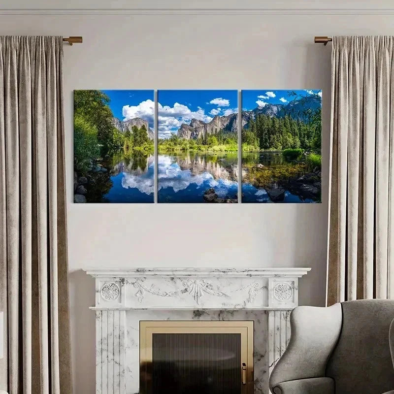 3pcs Art with Mountains Lake and Forest Wall Art Set Canvas Framed 40x60cm - High Quality Print 100% Australian Made Wall Canvas Ready to Hang - Bella Home Decor
