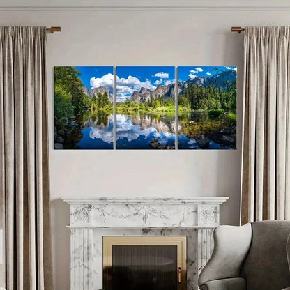 3pcs Art with Mountains Lake and Forest Wall Art Set Canvas Framed 40x60cm - High Quality Print 100% Australian Made Wall Canvas Ready to Hang - Bella Home Decor