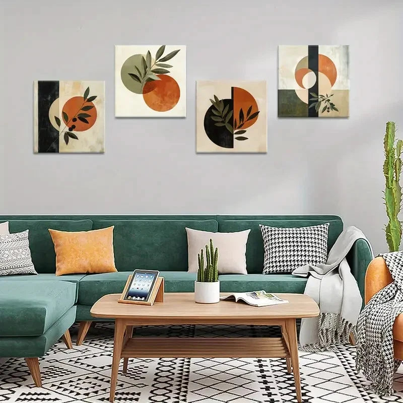 4pcs Botanical Square Wall Art Canvas Framed - Bella Home Decor
