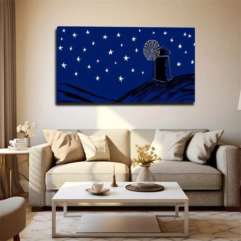 Starry Night With Windmill Wall Art Canvas Office Home Room Framed 120x60cm