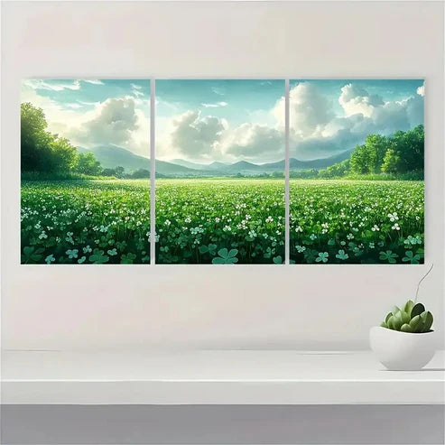 3pcs Clover Watercolor Poster Meadow FJ Wall Art Set Canvas Unframed - High Quality Print 100% Australian Made Wall Canvas - Bella Home Decor