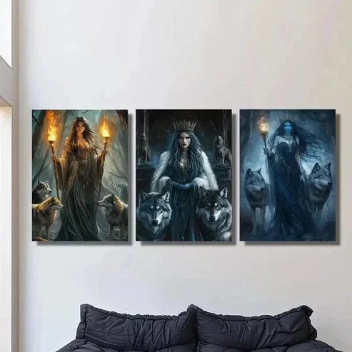 3pcs Ancient Greek Mythology & Wolf Magic Wall Art Canvas Unframed - High Quality Print 100% Australian Made Wall Canvas - Bella Home Decor