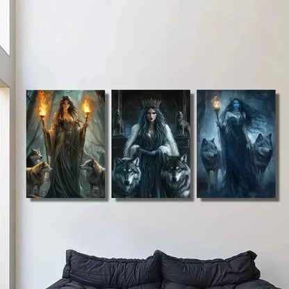 3pcs Ancient Greek Mythology & Wolf Magic Wall Art Canvas Unframed - High Quality Print 100% Australian Made Wall Canvas - Bella Home Decor