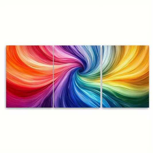 3pcs Abstract Rainbow Swirl Psychedelic Metal Print Ready to Hang Art