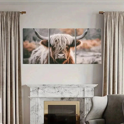 3pcs Animal Aesthetic Highland Cattle Wall Art Set Canvas Framed 50x70cm - High Quality Print 100% Australian Made Wall Canvas Ready to Hang - Bella Home Decor