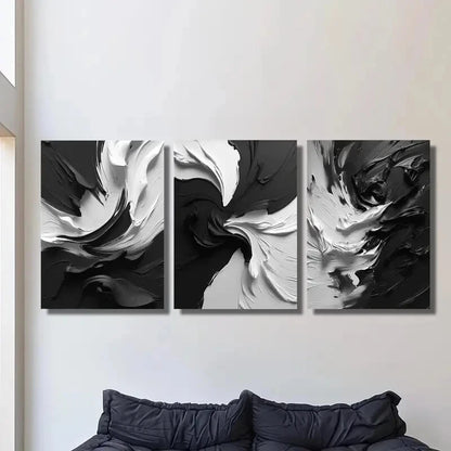 3pcs Abstract Black And White Thick Textured Wall Art Set Canvas Framed 40x60cm - High Quality Print 100% Australian Made Wall Canvas Ready to Hang