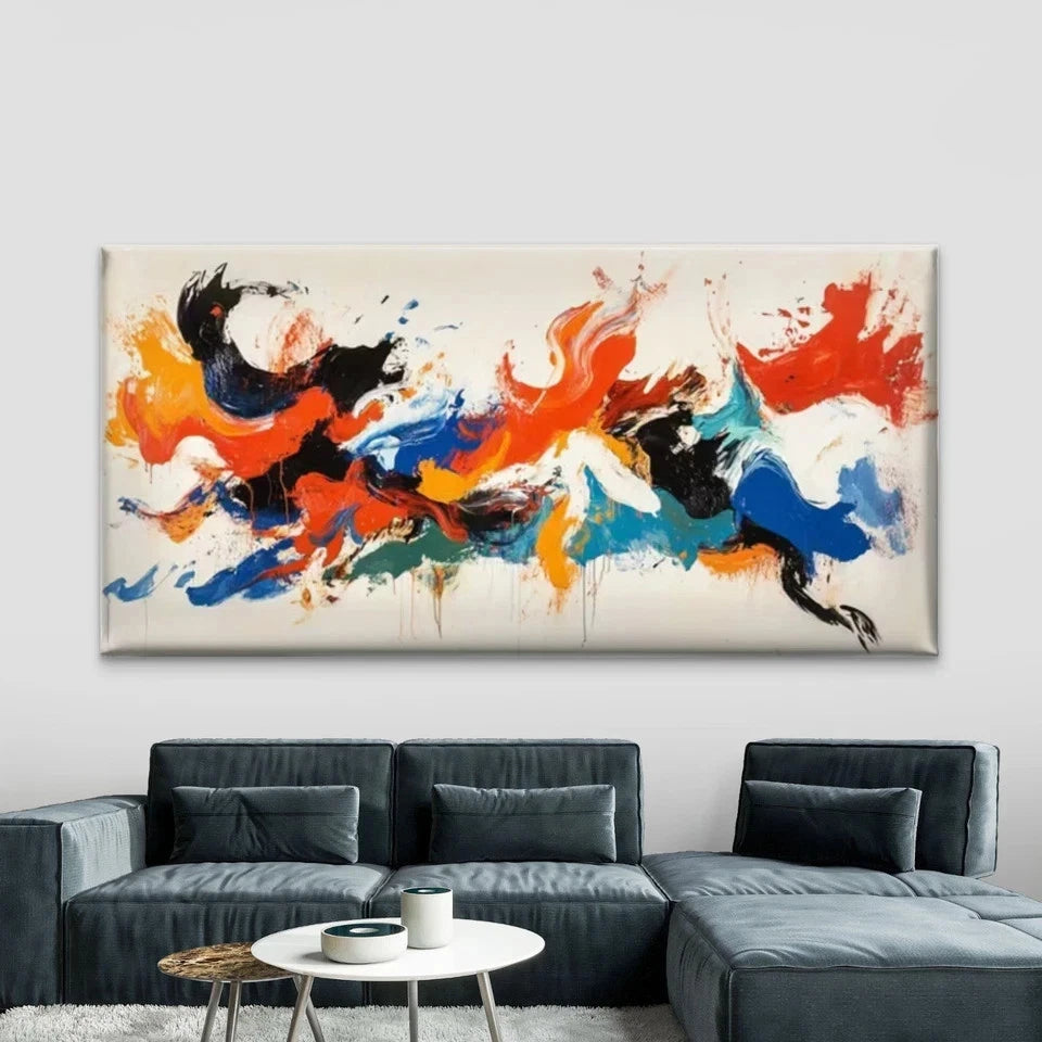 Dynamic Brushstrokes Abstract Wall Art Canvas Office Home Room Framed 120x60cm