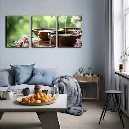 3pcs Serene Water Flow Landscape with Floral Wall Art Set Canvas Unframed - High Quality Print 100% Australian Made Wall Canvas