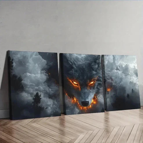 3pcs A White Wolf with Fiery Eyes Perfect Wall Art Set Canvas Unframed - High Quality Print 100% Australian Made Wall Canvas