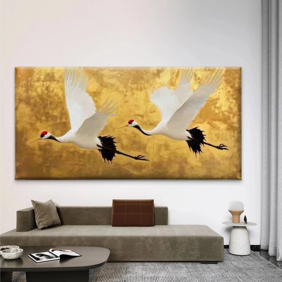 Flying Red Crowned Cranes Wall Art Canvas Office Home Room Framed 120x60cm - Bella Home Decor