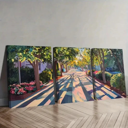 3pcs Dancing Shadows on Sunlit Paths Wall Art Set Canvas Unframed - High Quality Print 100% Australian Made Wall Canvas - Bella Home Decor