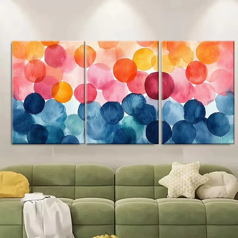 3pcs Watercolour Polka Dot Metal Print Ready to Hang Art