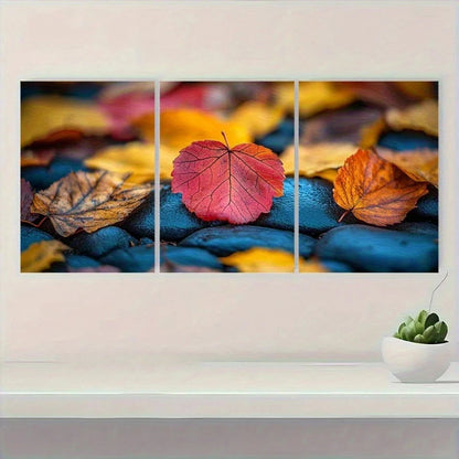 3pcs Fall Leaves Vibrant Autumn Seasonal Metal Print Ready to Hang Art