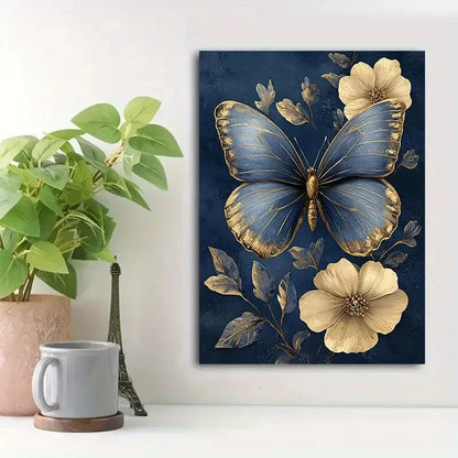 Beautiful Antique Golden Butterfly Painting 40x60cm Metal Print Ready to Hang - Bella Home Decor