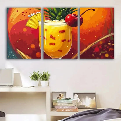 3pcs Vibrant Beverage Art Deco Poster Wall Art Set Canvas Framed 50x70cm - High Quality Print 100% Australian Made Wall Canvas Ready to Hang