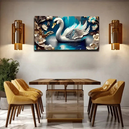 Majestic Swan Floral Wall Art Canvas Office Home Room Framed 120x60cm