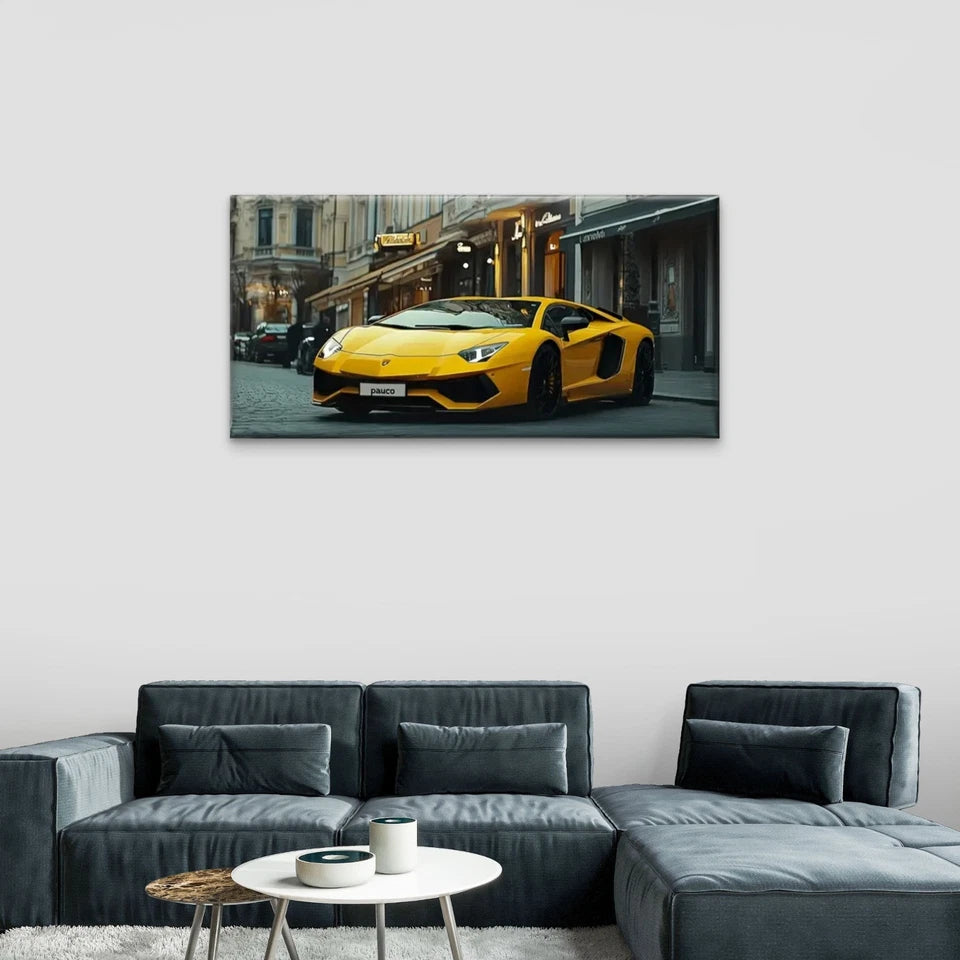 New Supercars Yellow Lambo Wall Art Canvas Office Home Room Framed 120x60cm