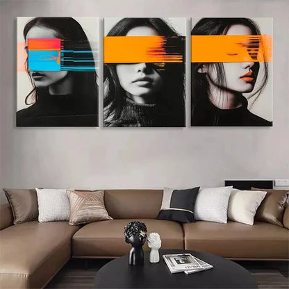 3pcs Women Vibrant Color Blocks Eyes Perfect Wall Art Set Canvas Unframed - High Quality Print 100% Australian Made Wall Canvas
