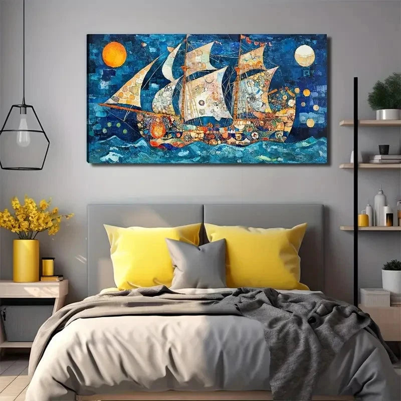 Modern Nautical Sailboat Wall Art Canvas Office Home Room Framed 120x60cm