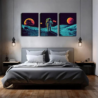 3pcs Astronaut Landing on Moon Triptych  Wall Art Set Canvas Unframed - High Quality Print 100% Australian Made Wall Canvas - Bella Home Decor