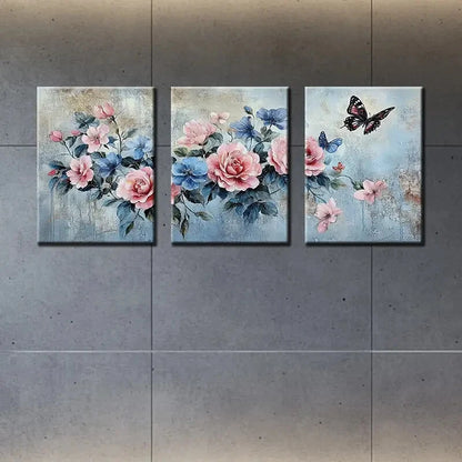 3pcs Flowers & Butterflies Oil Painting Metal Print Ready to Hang Art - Bella Home Decor