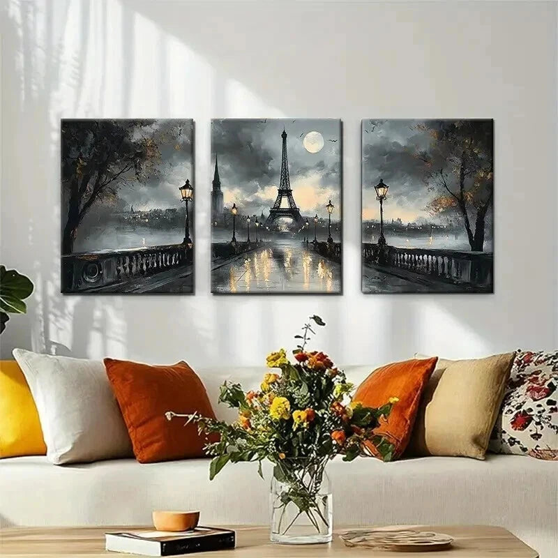 3pcs Paris Eiffel Tower Romantic Rainy Perfect Wall Art Set Canvas Framed 60x90cm - High Quality Print 100% Australian Made Wall Canvas Ready to Hang - Bella Home Decor