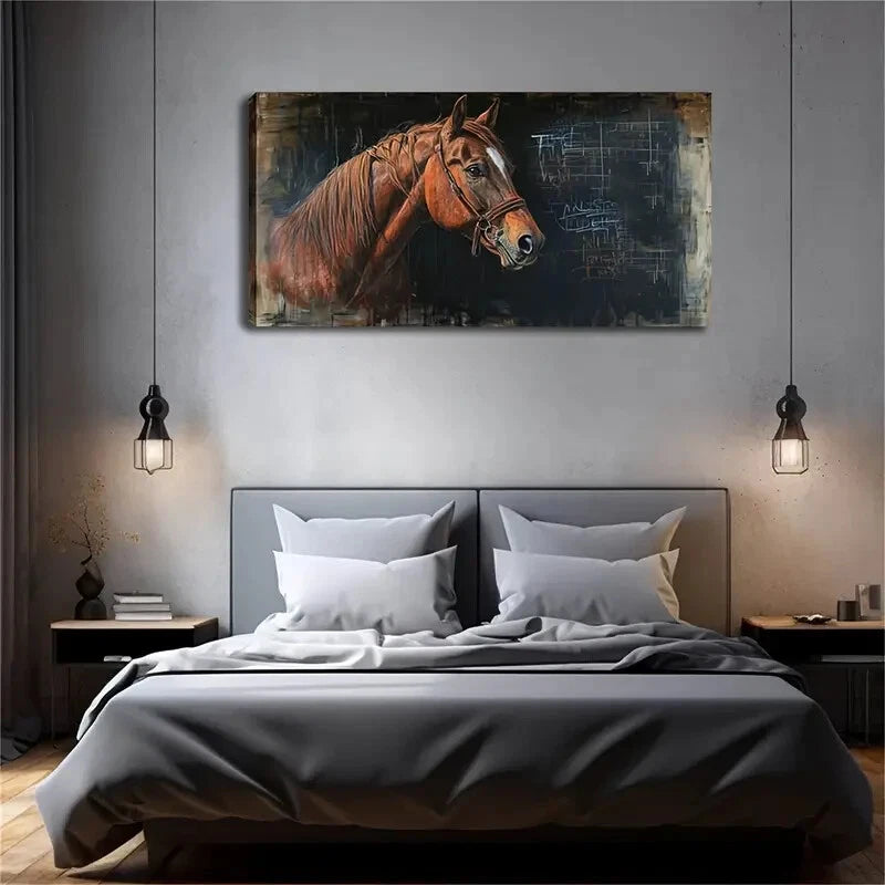 The Head A Brownish-Red Hcorse Wall Art Canvas Office Home Room Framed 120x60cm - Bella Home Decor