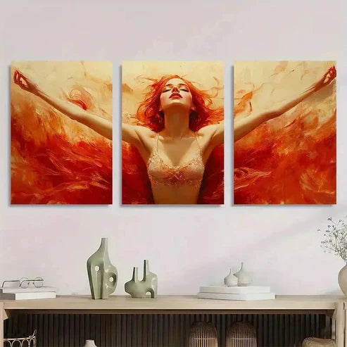 3pcs Ballet Dancer Red Hair Ballerina Wall Art Canvas Unframed - High Quality Print 100% Australian Made Wall Canvas - Bella Home Decor