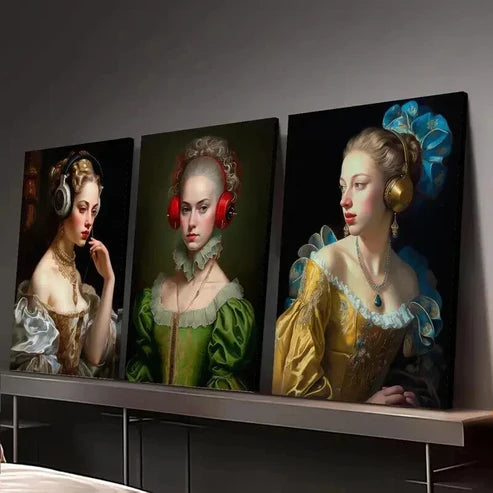 3pcs Eclectic Female Portraits with Headphones Wall Art Canvas Unframed - High Quality Print 100% Australian Made Wall Canvas - Bella Home Decor