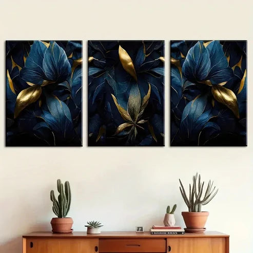 3pcs Dark Style Ghostly Floral Leaf Pattern Wall Art Canvas Unframed - High Quality Print 100% Australian Made Wall Canvas - Bella Home Decor
