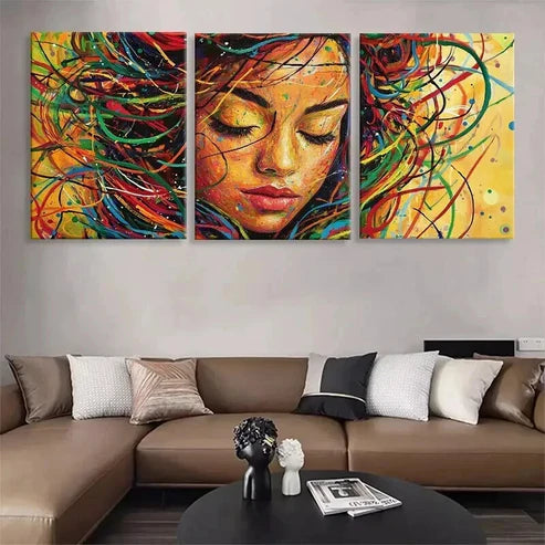 3pcs Abstract Colorful Woman Portrait Perfect Art Set Canvas Unframed - High Quality Print 100% Australian Made Wall Canvas - Bella Home Decor
