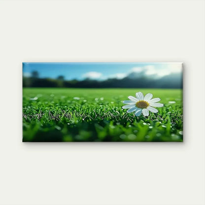 Single Daisy on Green Field Wall Art Canvas Office Home Room Framed 120x60cm