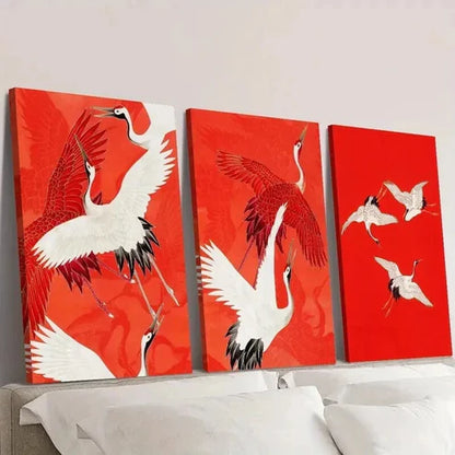 3pcs Vintage Japanese Style Crane Bird Wall Art Canvas Unframed - High Quality Print 100% Australian Made Wall Canvas