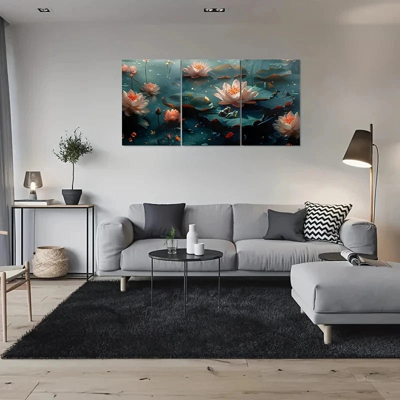 3pcs Nature Scene with Vibrant Water Lilies Serene Metal Print Ready to Hang Art