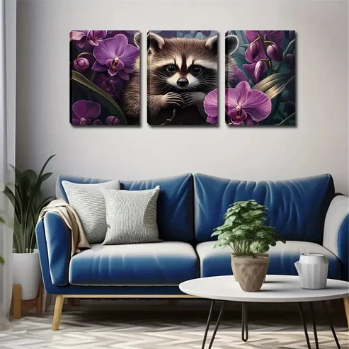 3pcs Raccoon & Orchid Dreamy Landscape Wall Art Canvas Unframed - High Quality Print 100% Australian Made Wall Canvas