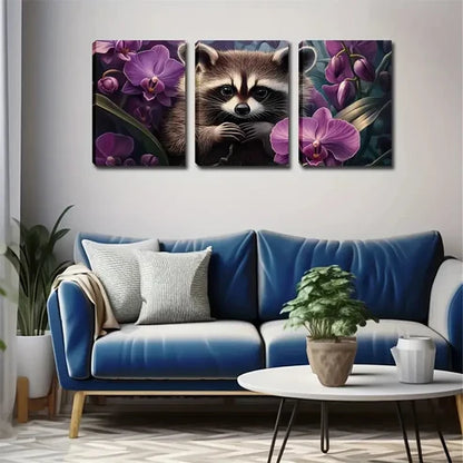 3pcs Raccoon & Orchid Dreamy Landscape Wall Art Canvas Unframed - High Quality Print 100% Australian Made Wall Canvas