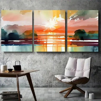3pcs Boho Serene Colorful Seascape Sunrise Metal Print Ready to Hang Art - Bella Home Decor