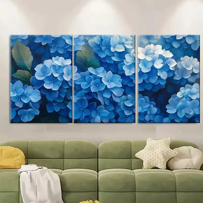 3pcs Spring Blue Hydrangea Flowers Metal Print Ready to Hang Art - Bella Home Decor
