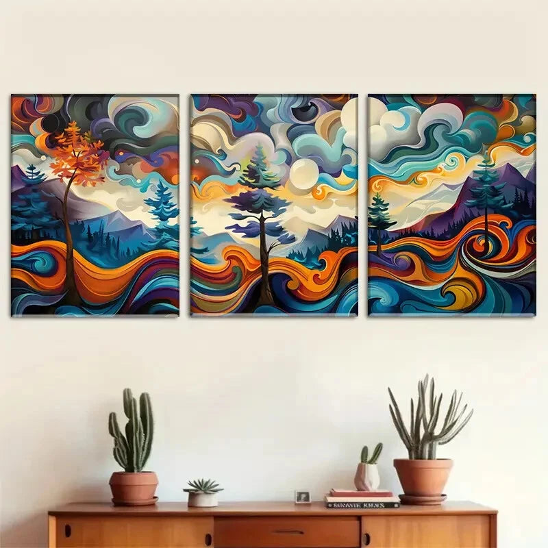 3pcs Abstract Landscape Vibrant Swirl Perfect Wall Art Set Canvas Framed 40x60cm - High Quality Print 100% Australian Made Wall Canvas Ready to Hang - Bella Home Decor