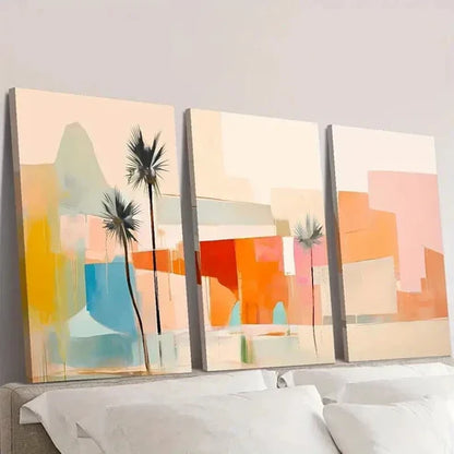 3pcs Abstract Palm Color Desert & Palm Trees Wall Art Set Canvas Unframed - High Quality Print 100% Australian Made Wall Canvas - Bella Home Decor