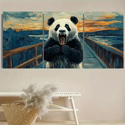 3pcs Panda in The Scream Impressionism Wall Art Set Canvas Unframed - High Quality Print 100% Australian Made Wall Canvas - Bella Home Decor