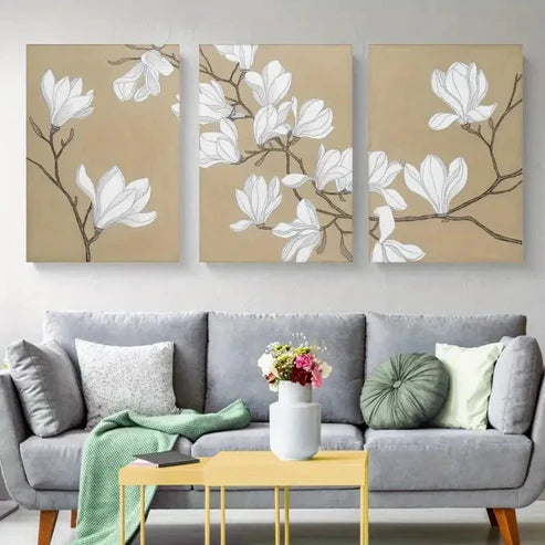 3pcs Magnolia Decorations Painting Wall Art Canvas Unframed - High Quality Print 100% Australian Made Wall Canvas