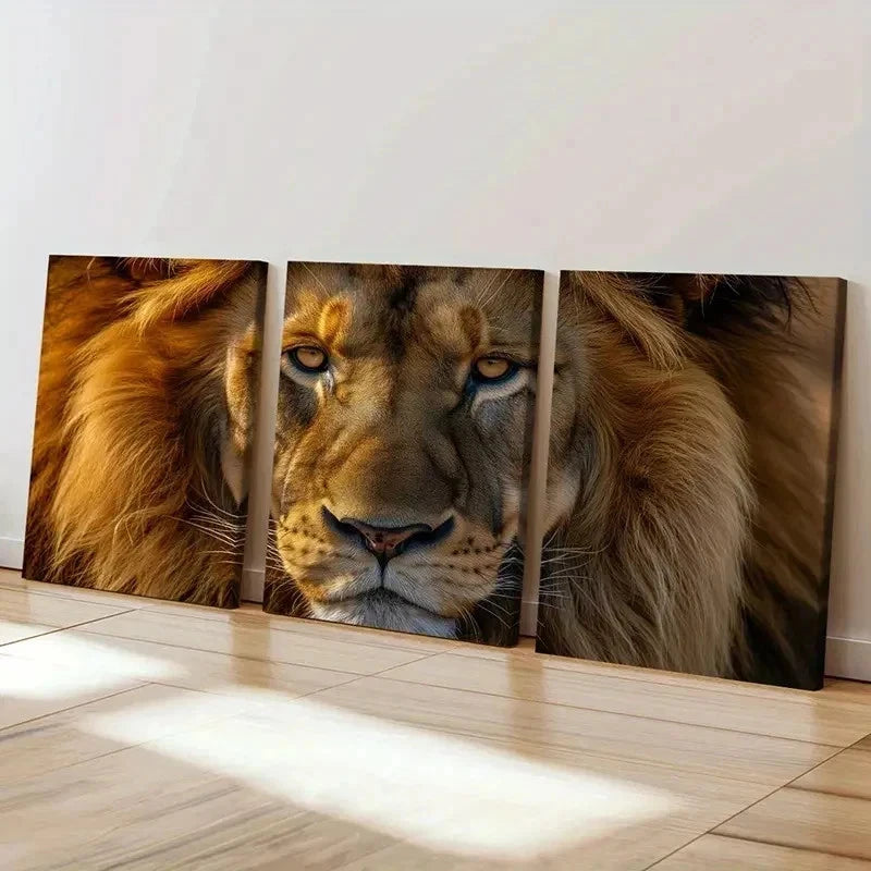 3pcs Modern Lion with Mane Decoration Wall Art Set Canvas Framed 50x70cm - High Quality Print 100% Australian Made Wall Canvas Ready to Hang