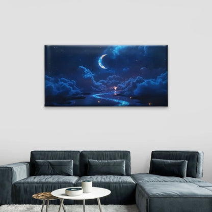 Enchanting Night Sky Moon Wall Art Canvas Office Home Room Framed 120x60cm