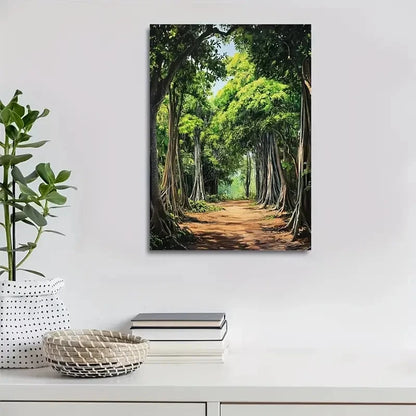 Lush Banyan Forest Vibrant Green Foliage Painting 40x60cm Metal Print Ready to Hang - Bella Home Decor