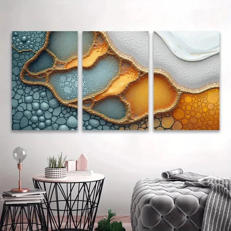 3pcs Abstract Geometric Blue Orange And White Wall Art Set Canvas Framed 40x60cm - High Quality Print 100% Australian Made Wall Canvas Ready to Hang - Bella Home Decor