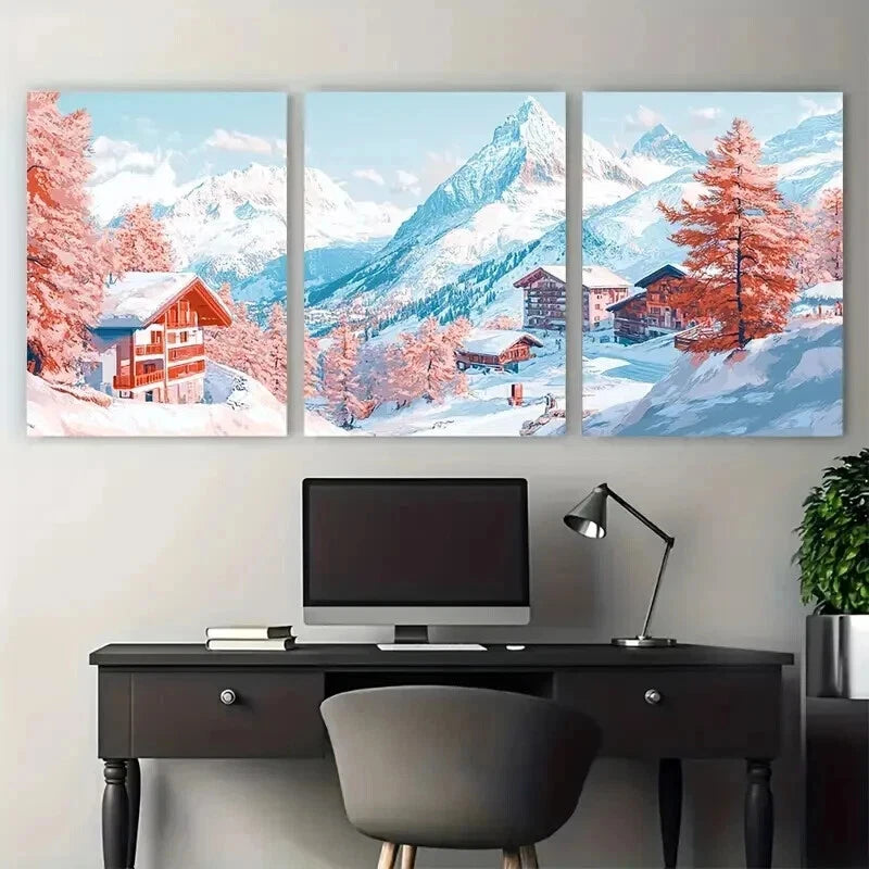 3pcs Switzerland Zermatt Travel Perfect Wall Art Set Canvas Framed 50x70cm - High Quality Print 100% Australian Made Wall Canvas Ready to Hang - Bella Home Decor