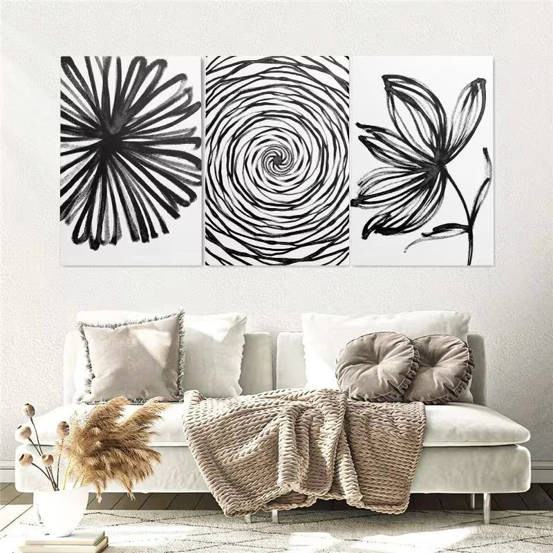 3pcs Black And White Abstract Botanical Wall Art Set Canvas Framed 40x60cm - High Quality Print 100% Australian Made Wall Canvas Ready to Hang - Bella Home Decor